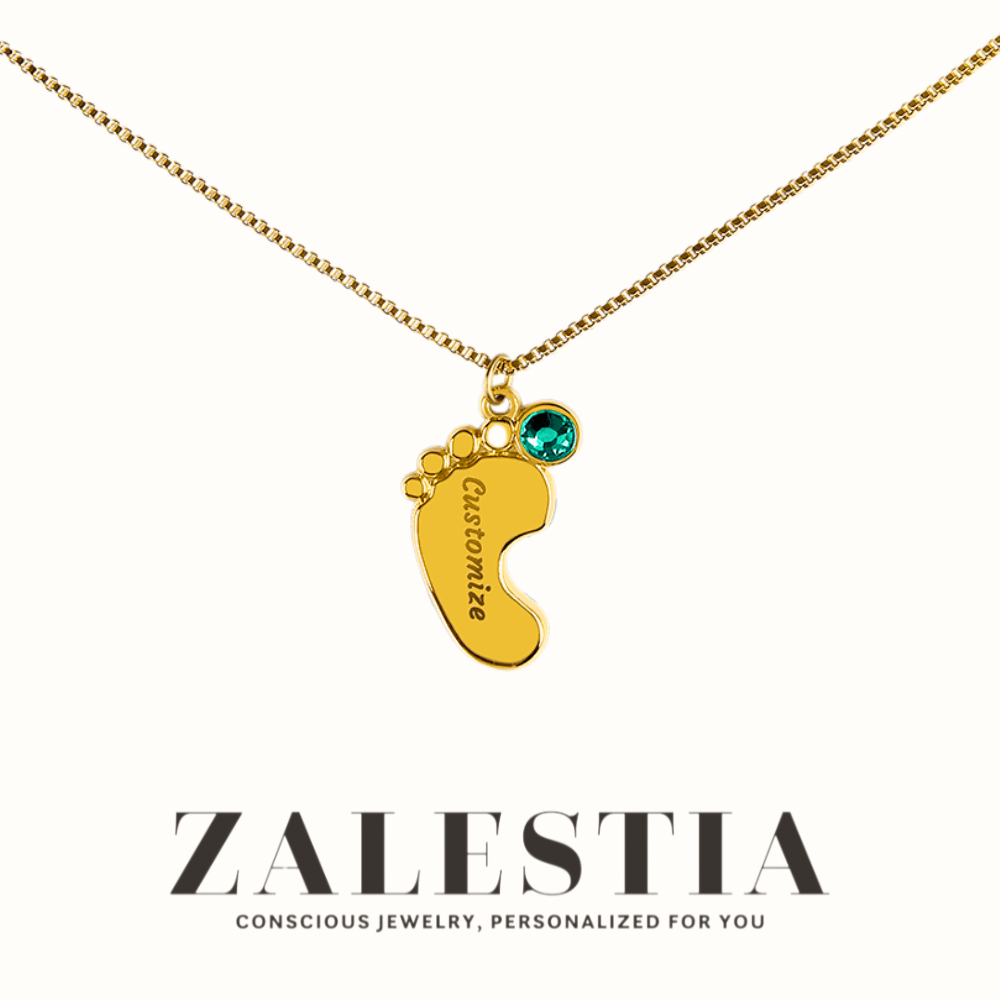 Engraved Baby Feet Necklace with Birthstone π£