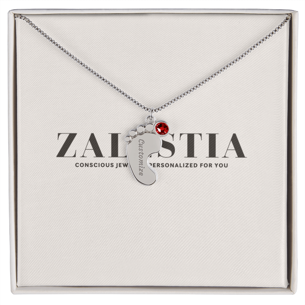 Engraved Baby Feet Necklace with Birthstone π£