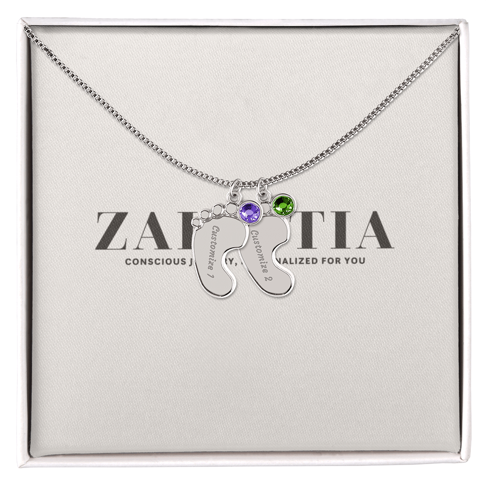 Engraved Baby Feet Necklace with Birthstone π£