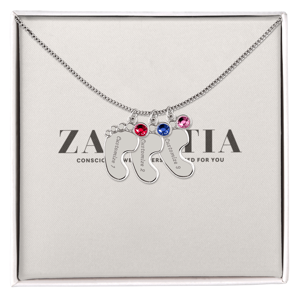 Engraved Baby Feet Necklace with Birthstone π£