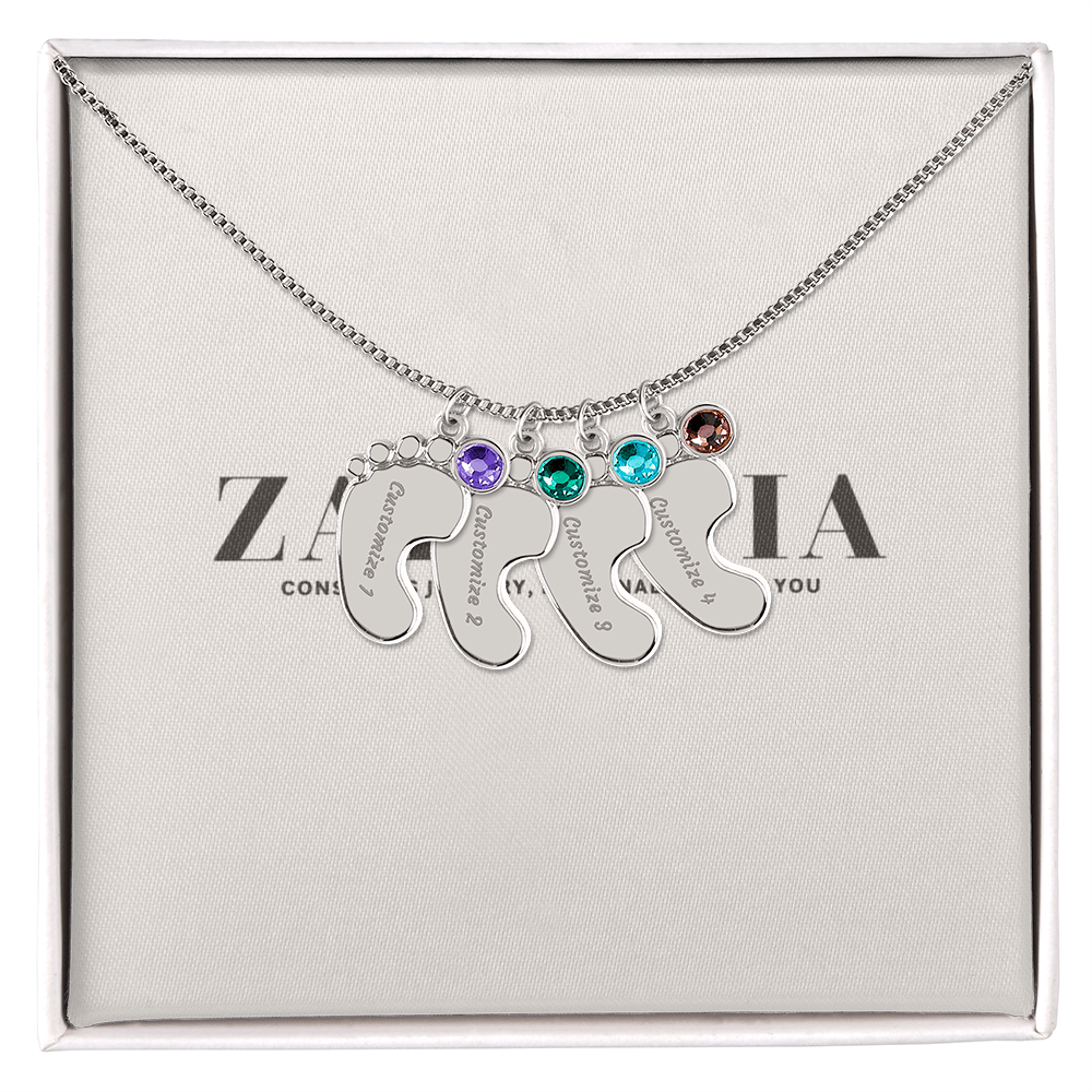 Engraved Baby Feet Necklace with Birthstone π£