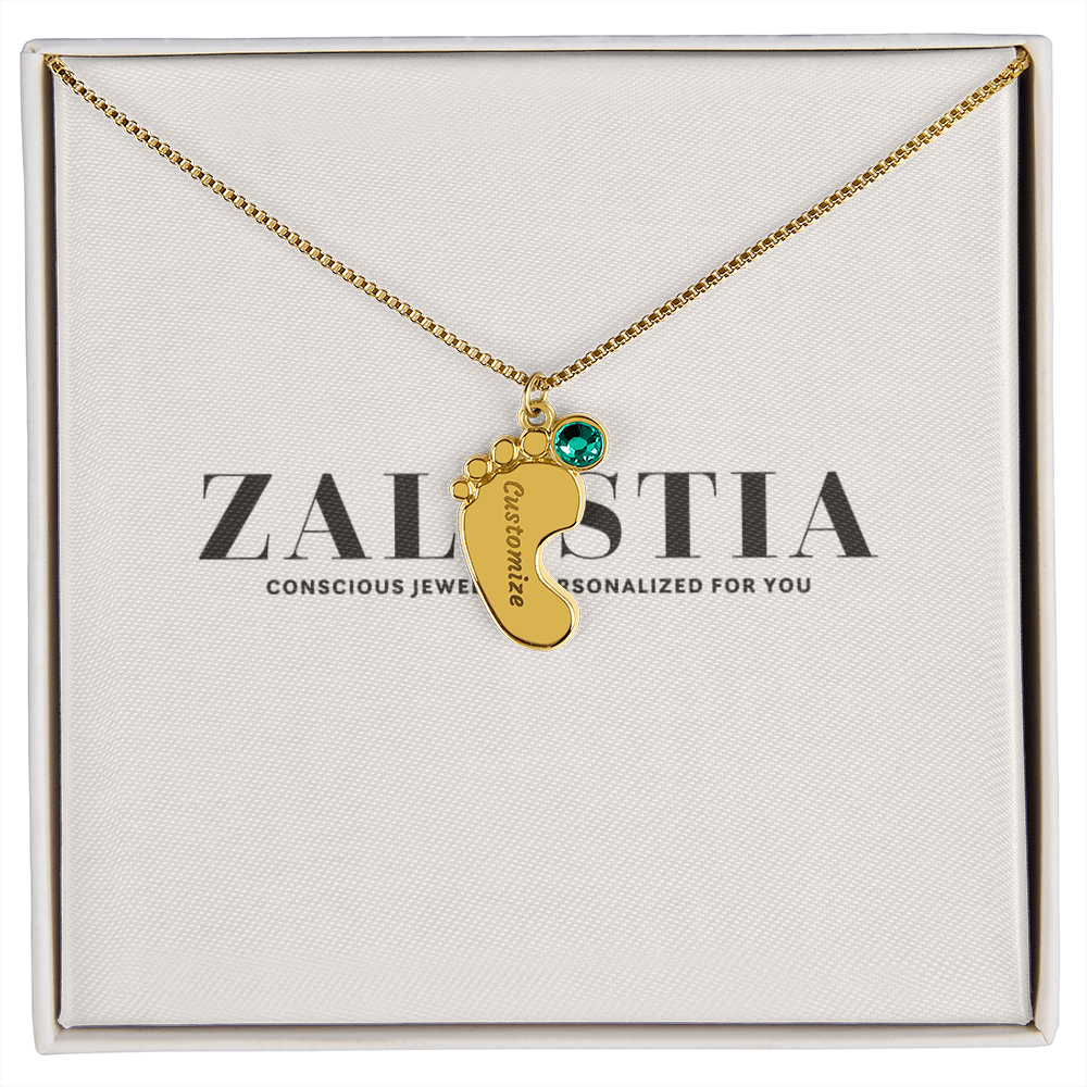 Engraved Baby Feet Necklace with Birthstone π£