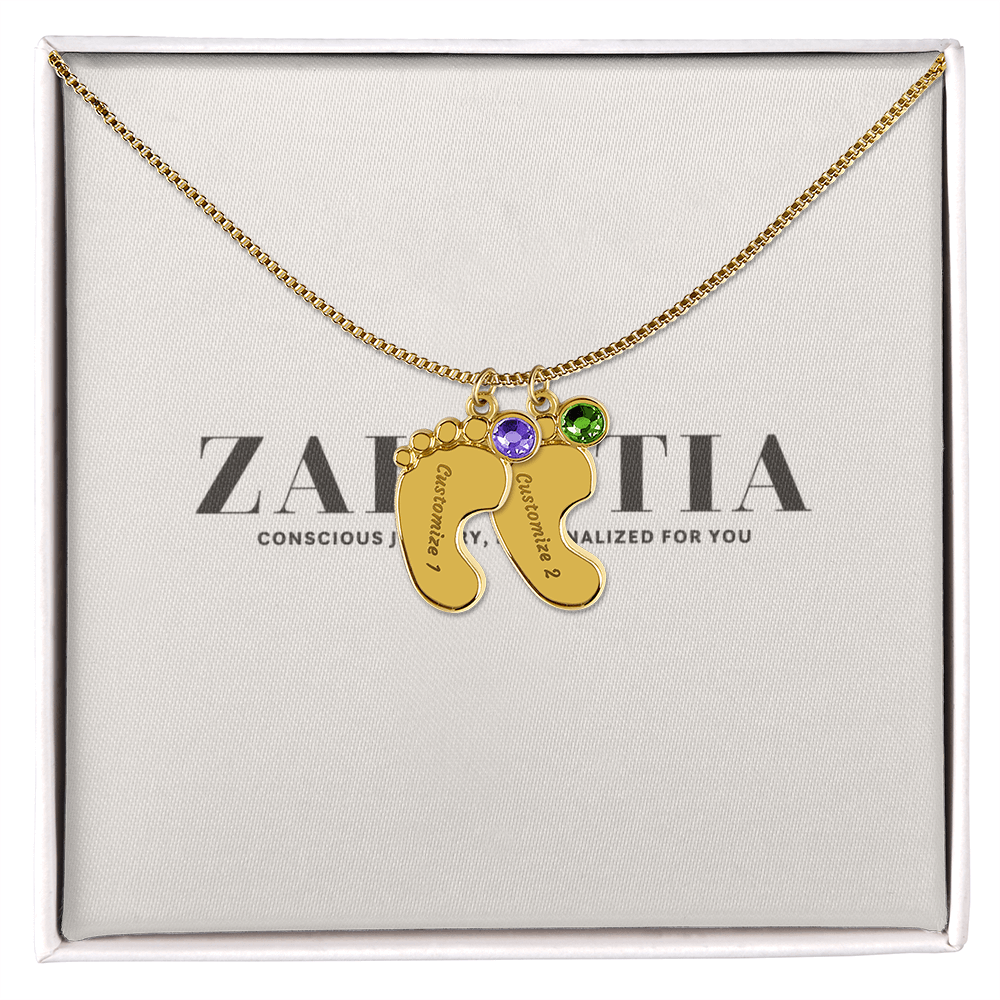 Engraved Baby Feet Necklace with Birthstone π£