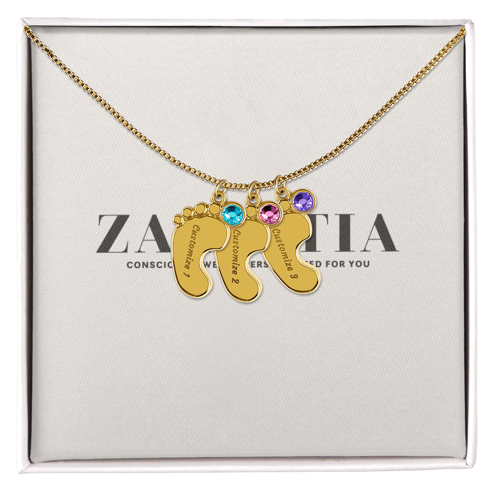Engraved Baby Feet Necklace with Birthstone π£