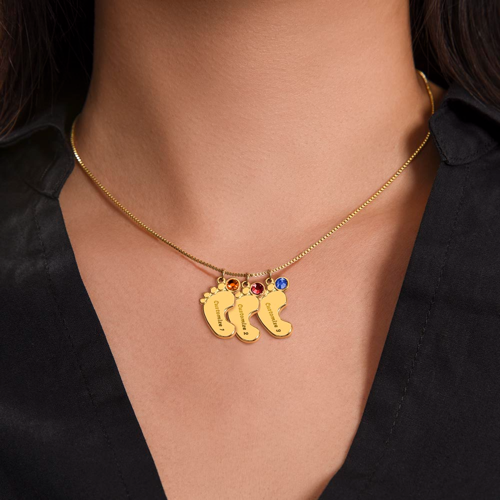 Engraved Baby Feet Necklace with Birthstone π£