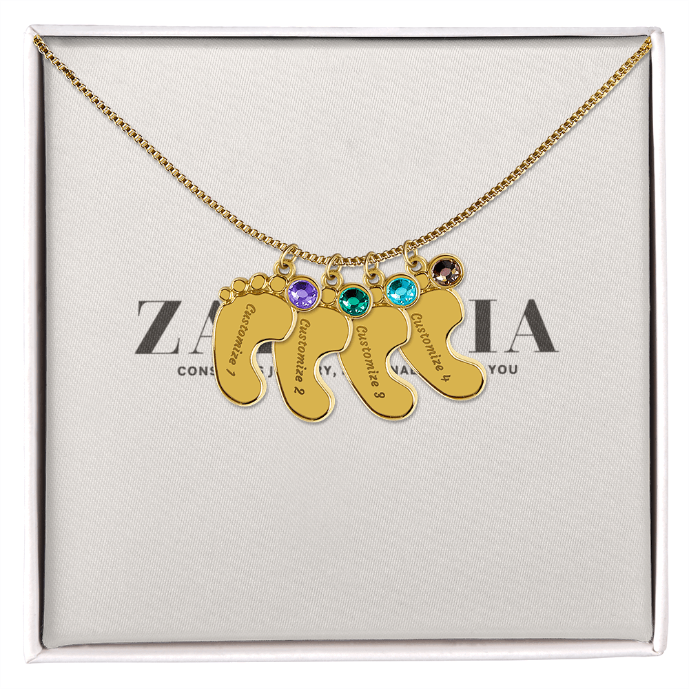 Engraved Baby Feet Necklace with Birthstone π£