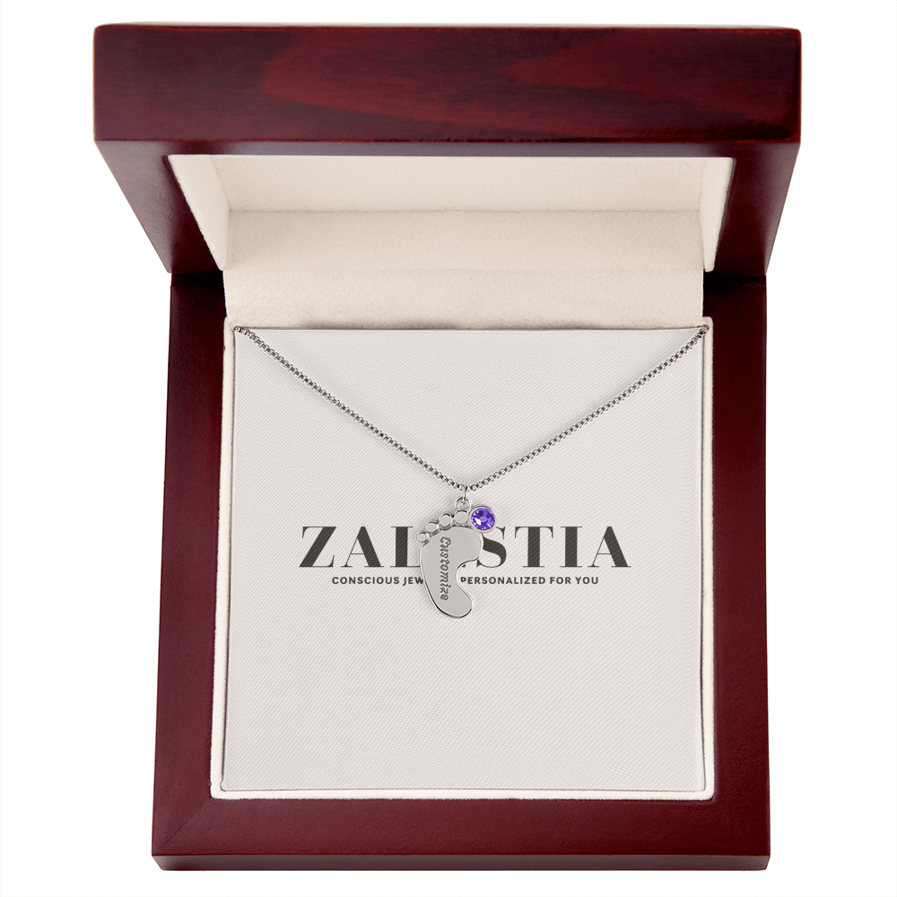 Engraved Baby Feet Necklace with Birthstone π£