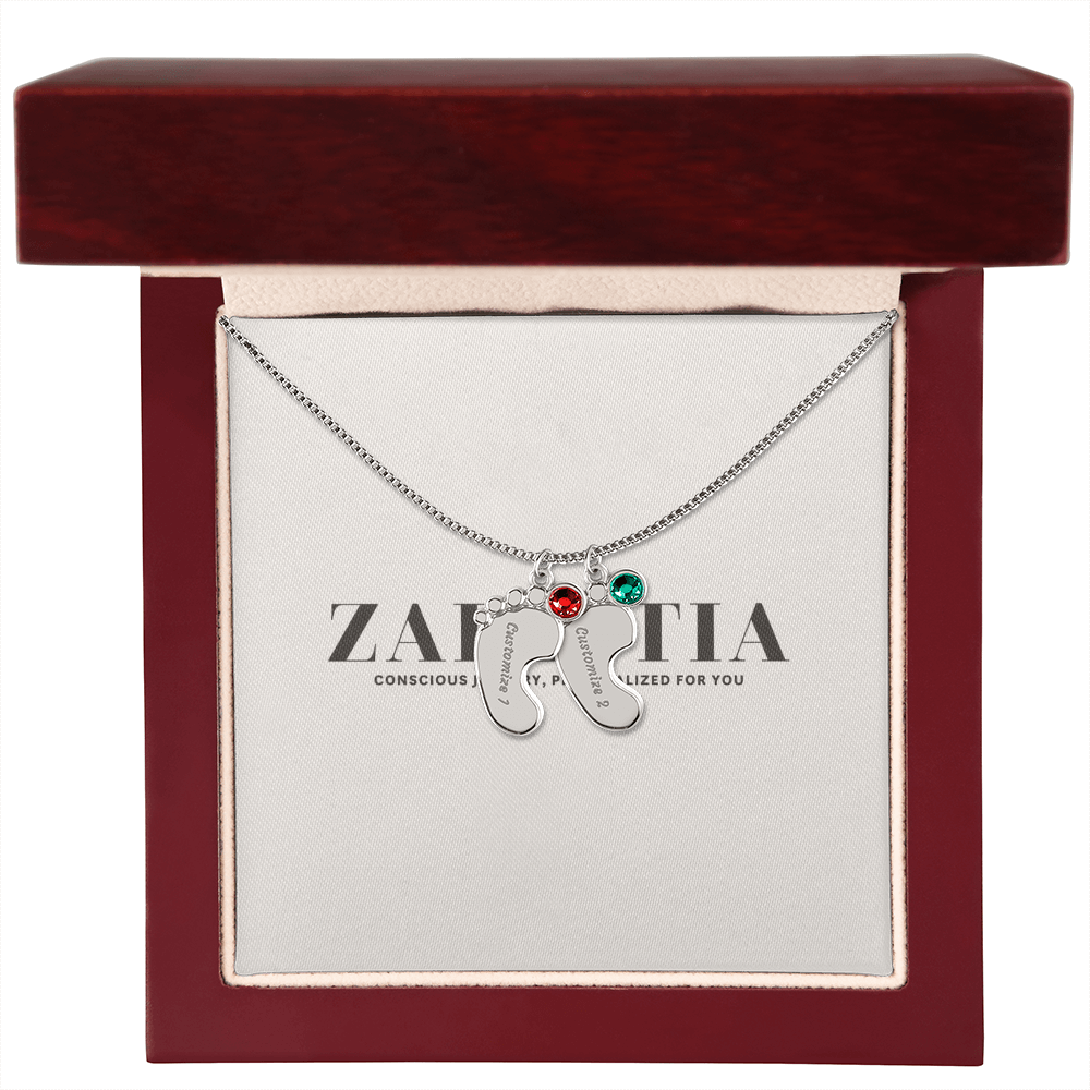 Engraved Baby Feet Necklace with Birthstone π£