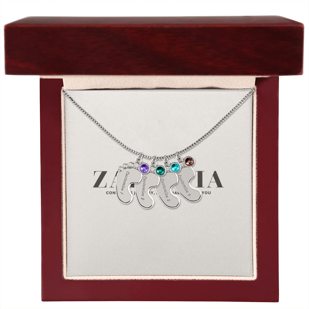 Engraved Baby Feet Necklace with Birthstone π£