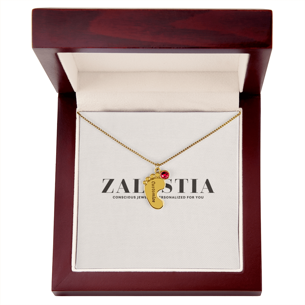 Engraved Baby Feet Necklace with Birthstone π£