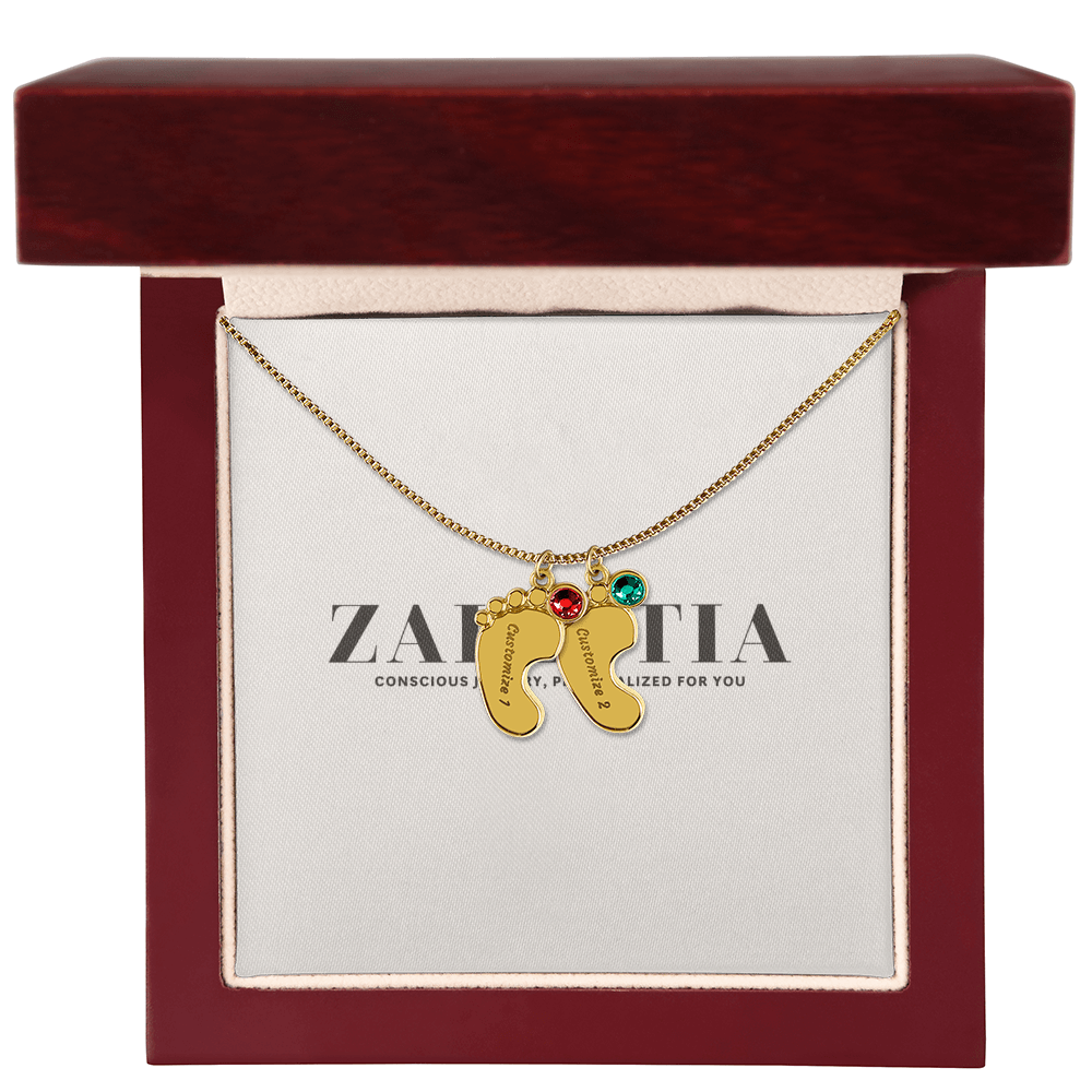 Engraved Baby Feet Necklace with Birthstone π£