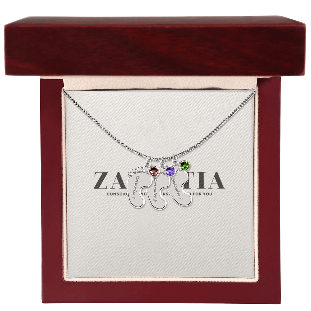 Engraved Baby Feet Necklace with Birthstone π£