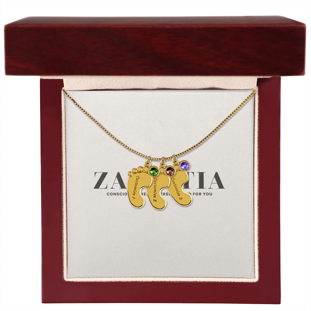Engraved Baby Feet Necklace with Birthstone π£