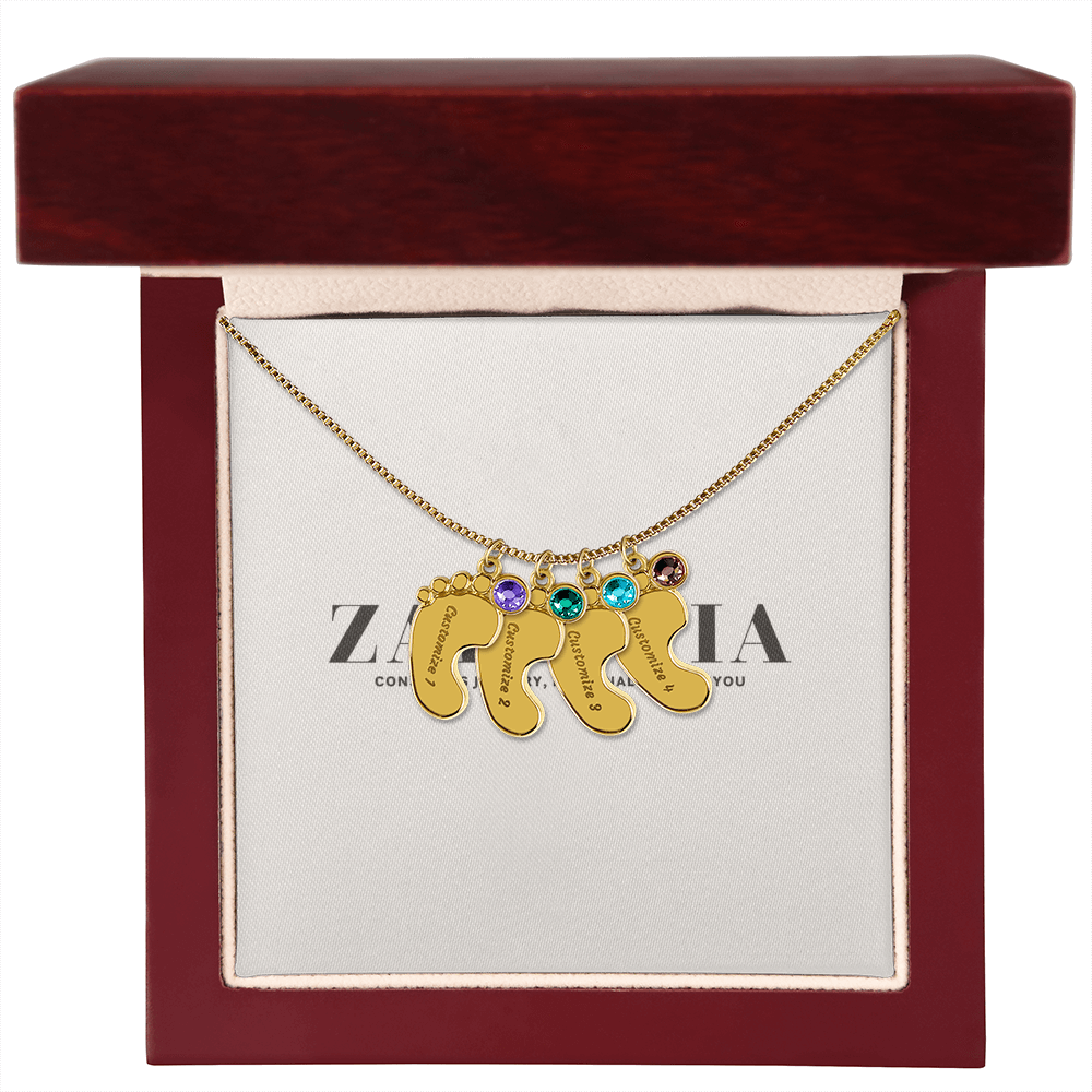 Engraved Baby Feet Necklace with Birthstone π£