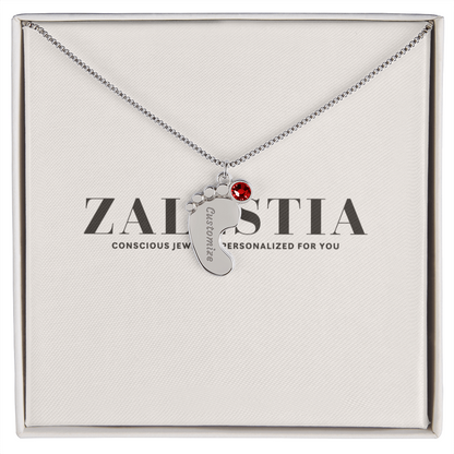 Engraved Baby Feet Necklace with Birthstone 👣